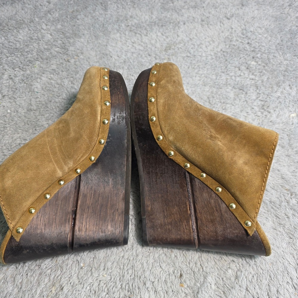 VTG Diane von Furstenberg Wedge Mules Tan Suede Studded Wood Clogs Women 8M - Picture 6 of 7